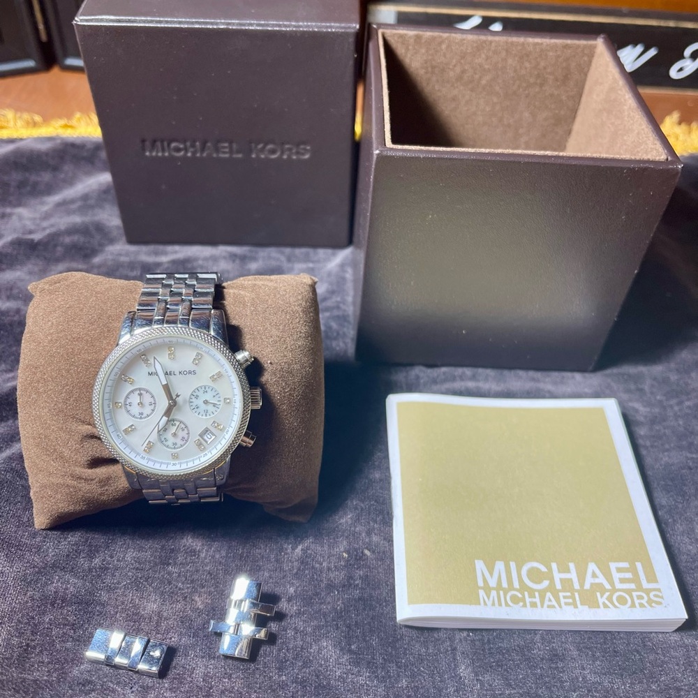 Michael Kors Watch Ritz Chronograph Women Stainless MK5020 Swarovski Crystal Box
